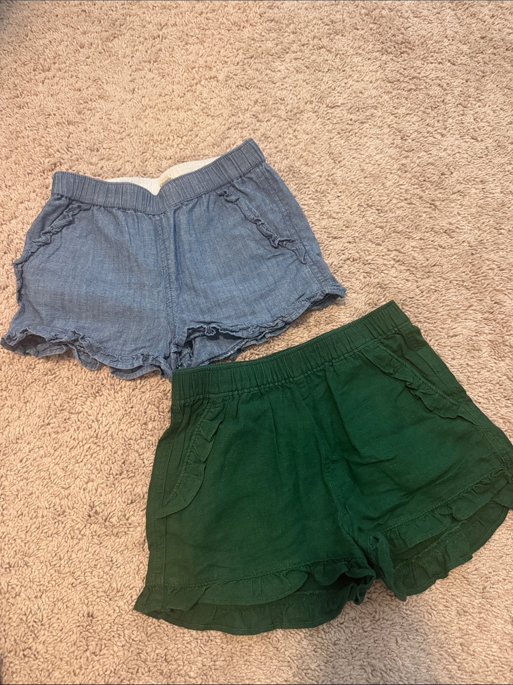 Crewcuts Ruffle Hem Shorts in Denim Blue and Forest Green